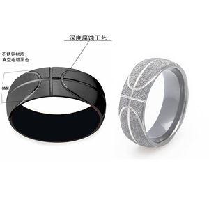 Anéis de Aço Inoxidável em Formato de Bola de Basquete Estilo Hip Hop Moderno para Homens e Mulheres com Banho de Prata/Ouro e Incrustações - Product Image 6