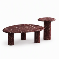 Ensemble de tables basses en marbre rouge Rosso Levanto de luxe moderne, forme organique irrégulière, tables centrales, décoration de salon, meubles