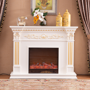<span class=keywords><strong>Console</strong></span> de chauffage intérieure élégante blanche avec accents dorés et flamme LED réaliste, foyer électrique européen autoportant - Product Image 5