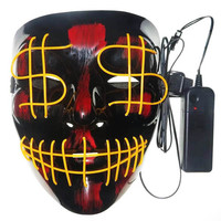 Masque LED lumineux en PVC, motif dollar américain, pour Halloween, carnaval, scène d'horreur, performance d'ambiance, produit transfrontalier très vendu