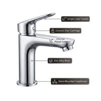 Robinet de lavabo monocommande chromé en alliage de zinc, mitigeur de salle de bain à poser, avec aérateur économiseur d'eau