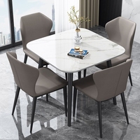 Table à manger moderne carrée en pierre frittée brillante avec chaises, table de réception et de réunion décontractée, mobilier d'intérieur pour petit appartement