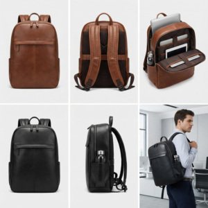 OEM Factory Custom Premium Full-Grain Cowhide Genuine <strong>Leather</strong> Backpack Business Travel Rucksack For Men With 17" Laptop Sleeve - Product Image 2