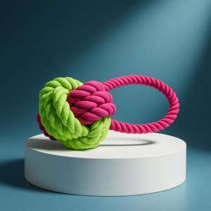 Giocattolo per Animali Domestici Yommy in Corda Intrecciata, Multicolore, Cotone, 23 Cm, Gioco Interattivo per Cani - Product Image 1