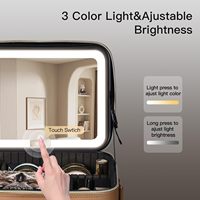Trousse de maquillage LED avec miroir lumineux amovible, sac cosmétique de voyage portable, séparateurs ajustables, boîte de rangement pour maquillage