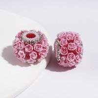 Perle acriliche fantasia sfuse fai da te, a forma di rosa, con catena in metallo argentato e strass trasparenti per penne decorabili e creazione di gioielli