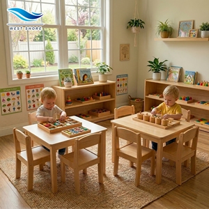 Juego <span class=keywords><strong>de</strong></span> Mesa y Sillas <span class=keywords><strong>de</strong></span> Madera <span class=keywords><strong>Montessori</strong></span> para Preescolar, Guardería, Aula, Área <span class=keywords><strong>de</strong></span> Aprendizaje y Almacenamiento - Product Image 1