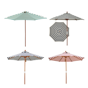 Paraguas de playa de madera a rayas blancas, sombrilla de madera sólida para jardín, venta al por mayor - Product Image 6
