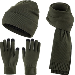 Thick Fleece Lined Wool Knit Beanie Scarf <b>Glove</b> <b>Set</b> Winter Cold Weather Gift <b>Set</b> for Adults Kids - Product Image 3