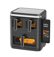 Friteuse à air triple panier carrée 4L+4L+9L, sans huile, affichage numérique, pour une cuisson saine, usage domestique, format familial