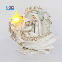 Crèche Lumineuse Sainte Famille avec Étoile LED et Cadre en Plumes – Décoration Religieuse de Noël