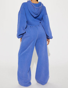 Conjunto de Sudadera con Capucha y Pantalones Deportivos de Pierna Ancha Recta y Corte Personalizado para Mujer, de Alta Calidad, con Cremallera - Product Image 4