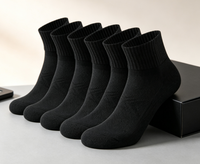 Lot de 6 paires de chaussettes de sport noires à quart de hauteur avec revers côtelé, compression de la voûte plantaire, respirantes, pour la course, la randonnée, en coton, pour hommes et femmes