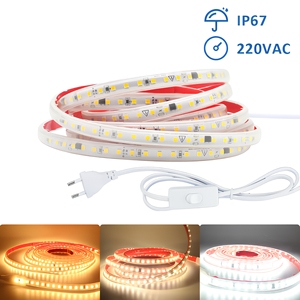 Bande lumineuse <span class=keywords><strong>LED</strong></span> <span class=keywords><strong>220V</strong></span> 230V AC SMD2835 IP67 12W/m, 120 <span class=keywords><strong>LED</strong></span>/m, <span class=keywords><strong>ruban</strong></span> flexible, blanc chaud/froid, dimmable, étanche, pour extérieur et jardin - Product Image 3