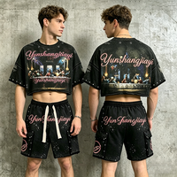 Setelan 2 Potong Kaos dan Celana Pendek Streetwear Custom Berkualitas Tinggi dengan Logo, Kancing Rhinestone, dan Desain Breaker untuk Pria