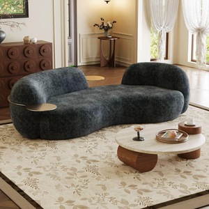 Sofá Curvo de Diseño Italiano con Bandeja Lateral, Minimalista, Tapizado en Chenille, Cómodo y Suave, para Sala de Estar u Hotel - Product Image 2