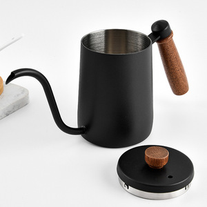 Bouilloire à café en acier inoxydable 304 avec poignée en bois de noyer, bec verseur col de cygne et couvercle - Product Image 2