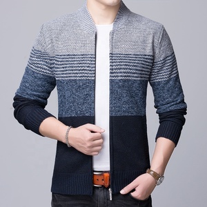 Mùa Đông Cổ Điển O Crew Cổ Người Đàn Ông Dày Cardigan Dây Kéo Mở Phía Trước Giản Dị Dệt Kim Ấm Thời Trang Áo Giá Rẻ Sọc - Product Image 2