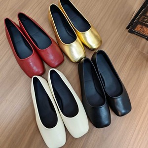 Ballerines à bout carré en cuir véritable, chaussures plates pour femmes, toutes saisons, couleur unie, confortables, style classique - Product Image 1