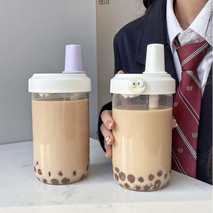 ขวดน้ำพลาสติกแบบมีฟองสำหรับใส่ชากาแฟน่ารักพร้อมหลอดดีไซน์สำหรับเล่นกีฬาใช้ในยิมเดินทางดื่มน้ำออกแบบได้ตามต้องการ - Product Image 1