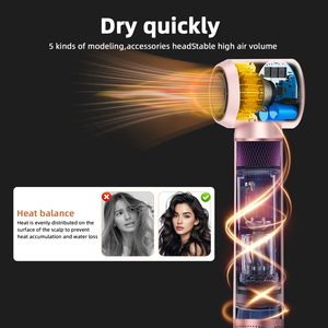 جهاز تصفيف الشعر المتعدد 5 في 1 باللون الوردي الخدود، فرشاة مجفف شعر احترافية، مشط هواء ساخن، عصا تجعيد ومكواة لف الشعر - Product Image 4