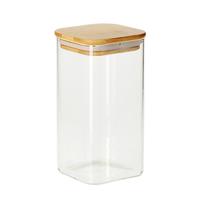 Pot en verre soufflé à la main moderne, couvercle en bambou carré, récipient de stockage alimentaire de cuisine, multifonction, conservation de la fraîcheur