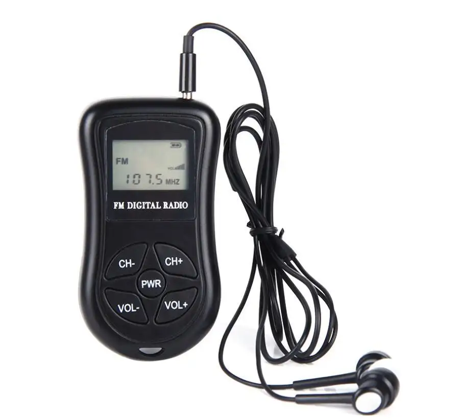 Wholesale 64-108MHz Jogging Sensitive Mini Digital FM Receiver With Earphone For Translation Event Mini FM Portable FM Radio