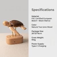Sculpture cinétique de tortue en bois faite à la main, ornement écologique de luxe léger, cadeau pour enfants et personnes âgées