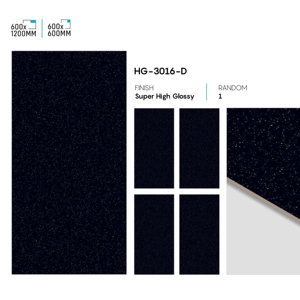 Carreaux de porcelaine super noirs de luxe polis 60x120cm, surface haute brillance pour les sols haut de gamme - Product Image 1