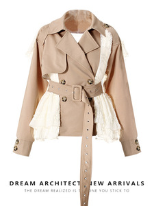 Manteau de printemps pour <span class=keywords><strong>femme</strong></span> au design raffiné, avec empiècements en dentelle, coupe cintrée, style tailleur <span class=keywords><strong>court</strong></span>, type <span class=keywords><strong>trench</strong></span>-coat - Product Image 2