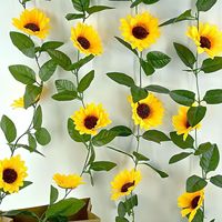 Guirlande de tournesols artificiels en soie avec feuilles vertes, fausse guirlande florale pour la décoration de la maison, des fêtes et des mariages