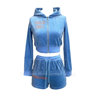 2024 Autumn Casual Wear Custom 3d Embroidery Ladies Two Piece Shorts Sets Women <b>Zip</b> <b>up</b> Hoodies Velour Tracksuits Sweat Suit Set - Product Image 4
