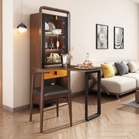 Meuble de rangement moderne de type nouveau, en bois de noyer, comptoir de bar à vin avec table pliante