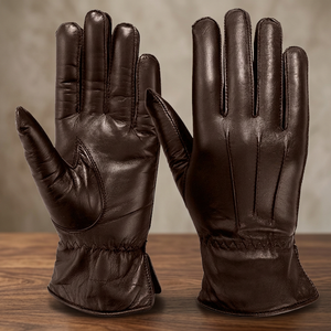 Gants de conduite en cuir marron à doigts entiers unisexes pour l'hiver, pour voiture et moto - Product Image 4
