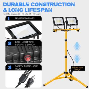 Adjustable 21000 Lumen <b>LED</b> Work <b>Light</b> 6500 Kelvin Color Temperature Waterproof Portable Certified AC IP65 Foldable Tripod WD-670 - Product Image 6