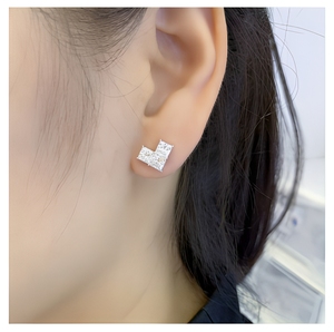 Flowing Elongated Three Prong Princess Cut Solitaire Lab Grown Diamond <b>Studs</b> 14K Gold Luxury <b>Fine</b> Jewelry Wholesale <b>Earring</b> - Product Image 1