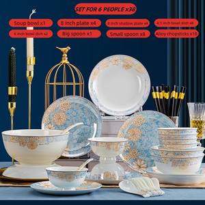 <span class=keywords><strong>Set</strong></span> di Stoviglie in Ceramica di Jingdezhen per <span class=keywords><strong>6</strong></span> <span class=keywords><strong>Persone</strong></span> Nuovo Stile Cinese Porcellana Bone China Bacchette <span class=keywords><strong>Piatti</strong></span> Design Europeo per Casa e Hotel - Product Image 5