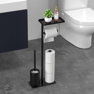 Portarrollos de papel higiénico de pie Sea Shark con dispensador de toallitas y soporte para cepillos, diseño metálico de 3 niveles para almacenamiento en el baño - Product Image 4