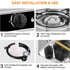 Cuisinière à gaz élégante noire à un seul brûleur |   Cuisinière portable au GPL en acier inoxydable |   Design élégant pour une utilisation domestique, en camping-car et en extérieur - Product Image 6