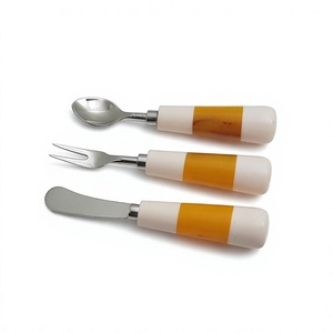 Trending Vintage Eco Friendly Stainless Steel Resin Handle Spoons Forks Knives Flatware Set <b>Mirrored</b> Steel Luxury Dining Decor - Product Image 1
