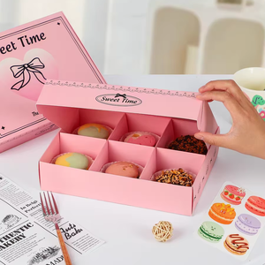Bán Buôn Tùy Chỉnh In Màu Hồng Giấy Cấp Thực Phẩm Cookie Pastry Hộp Sang Trọng <span class=keywords><strong>Macarons</strong></span> Nướng Bánh Mochi Donut Bao Bì Hộp - Product Image 1