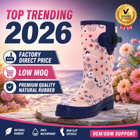 Bottes de pluie en caoutchouc naturel pour femmes, écologiques, imprimé floral rose, imperméables, mi-mollet, vente en gros d'usine, vente en vrac