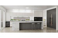 2025 Dorene Chine Designs de luxe Île de marbre MDF Laque Shaker Style Porte Armoires de cuisine blanches avec centre gris moderne