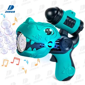 Cartoon Plastic Light up Bubble Blaster Dinosaur Bubble Gun with Music Bubble Outdoor Game for Kids Summer Activity