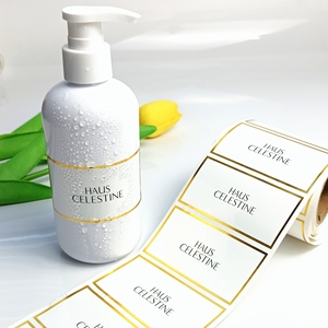 Sang trọng biểu tượng tùy chỉnh nhãn mỹ phẩm không thấm nước tự dính lá vàng PVC Sticker - Product Image 6