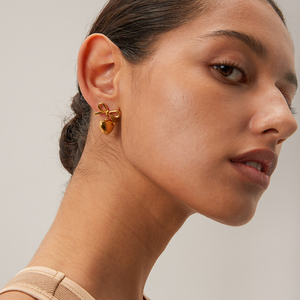 J&D Fashion - Pendientes de Acero Inoxidable con Baño de Oro de 18K y PVD, Diseño de Corazón Liso y Lazo, para <span class=keywords><strong>Chicas</strong></span> - Product Image 4