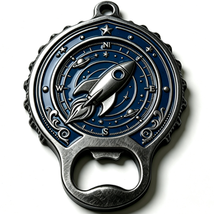 Porte-clés décapsuleur personnalisé en alliage de zinc émaillé, logo fusée spatiale, pour bar et bière - Product Image 1