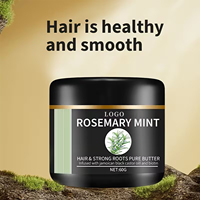 Crème capillaire à la menthe et au romarin 60g, infusée à l'huile de ricin noire, formule concentrée à la biotine, nourrit les cheveux secs et abîmés, renforce les cheveux