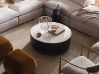 Table basse scandinave Wabi-sabi en chêne massif, table centrale moderne avec plateau en marbre pour salon de luxe