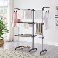 Séchoir à linge mobile multifonctionnel, séchoir à serviettes, séchoir à linge pliable pour le sol, double poteau, support de suspension